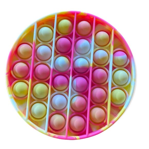 Pop Bubble Sensory Toy Pink Yellow White Tie Dye Circle Push - Picture 1 of 2